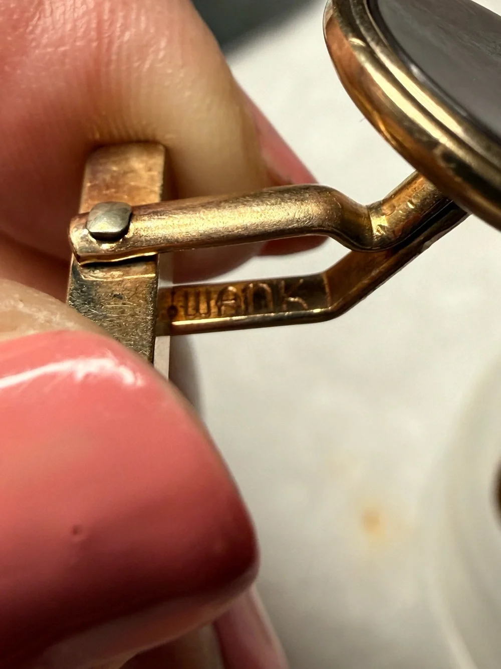 SWANK Gold-Tone Cufflinks with Black and Iridescent Pink-Gray Shell